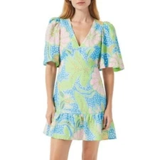 $465 NWOT Rhode Mariana Mini Dress in Blue Psychedelic Floral Sz 4