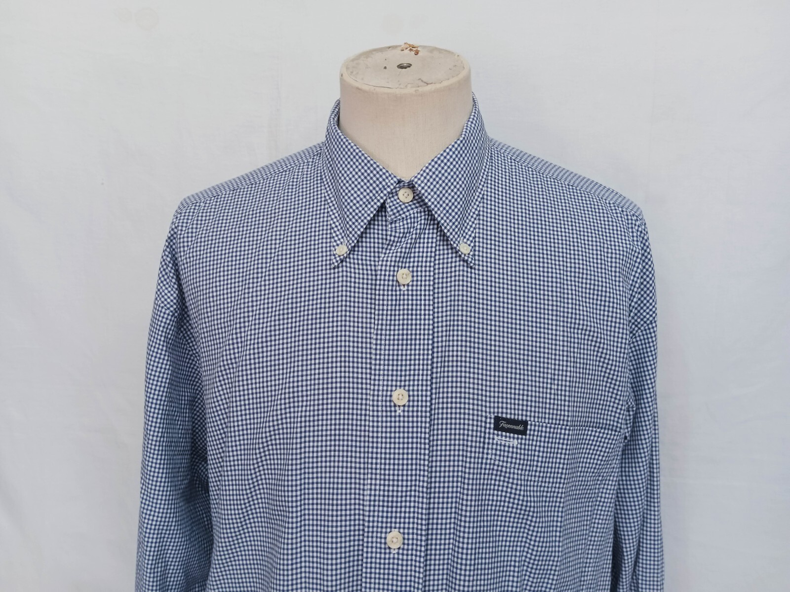 Faconnable Button Down Dark Blue Gingham Cotton M… - image 2