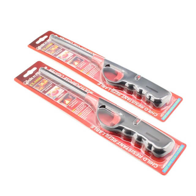 2 Click N Flame Classic Refillable Long Reach Lighters Grill