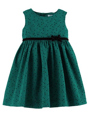 Carters Infant Baby Girls Green Polka Dot Christmas Holiday Party Dress 18M