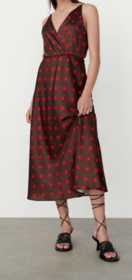 NWT ZARA WOMEN POLKA DOT DRESS BROWN/RED SIZE XS | eBay