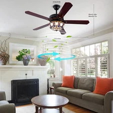 52'' Tiffany Ceiling Fan with 3 Lights +Remote Control, Wooden Ceiling Fans