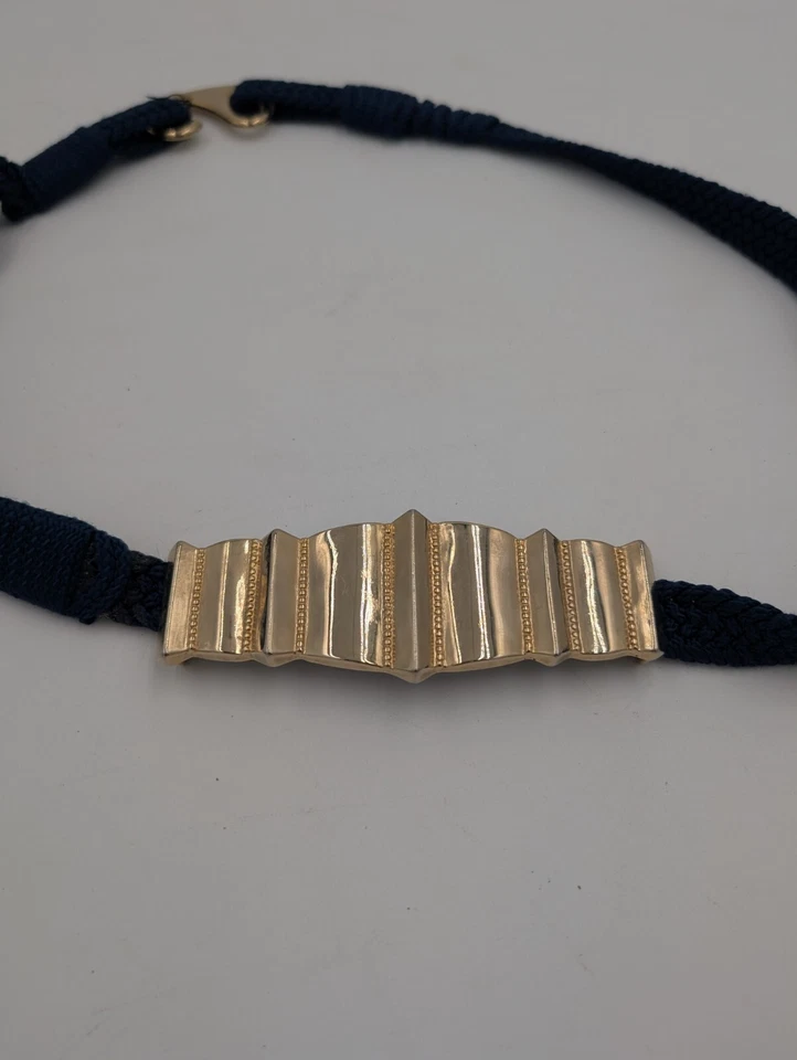Cinturón de mujer vintage años 80 tono dorado metal azul marino cuerda talla XL/XXL cintura 40 pulgadas Foto 3 de 4