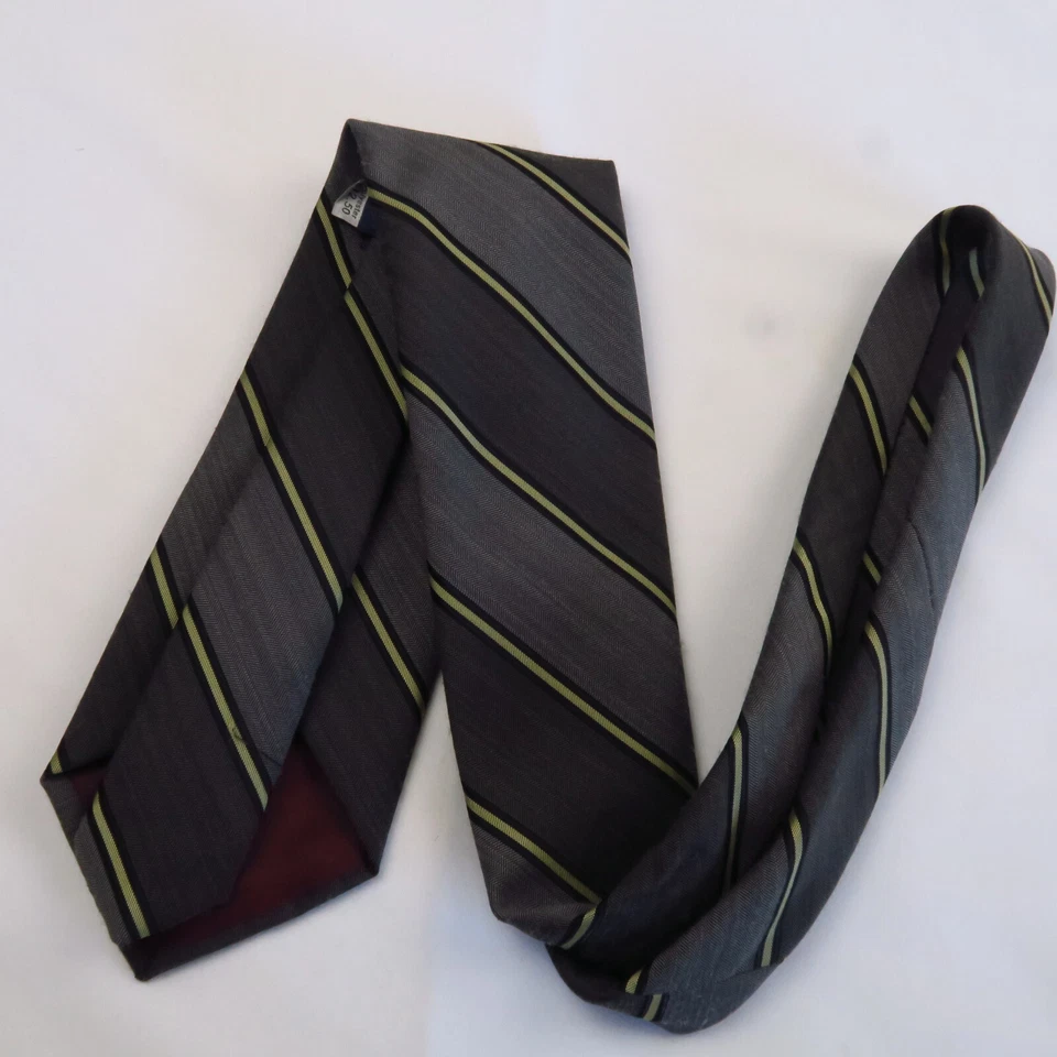 Corbata de Colección Damon Gris Dorado Rayas Diagonales Para Hombre 55x3 Corta Estrecha Preppy Foto 4 de 4