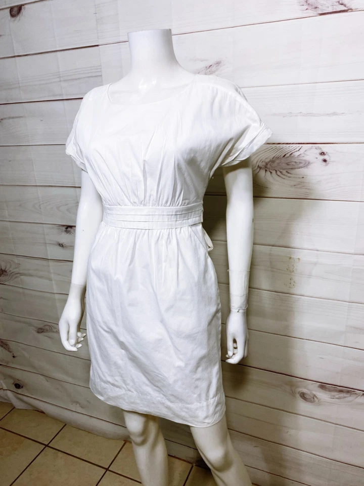 Vestido HD In Paris para mujer talla 0 blanco con corbata cremallera lateral manga corta 100 % algodón Foto 3 de 4