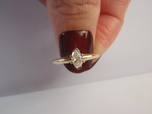 Solid 14K Yellow Gold .34 CT. Marquise Diamond Solitaire Engagement Ring 5 3/4 - Picture 12 of 24