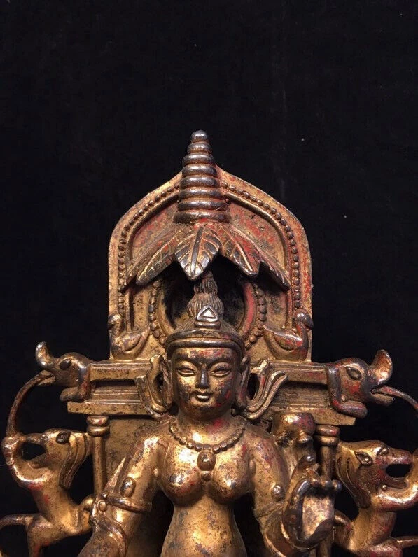 Antiguo Budismo Chino Bronce Kwan-Yin Guanyin Bodhisattva Diosa Buda Estatua Foto 2 de 4