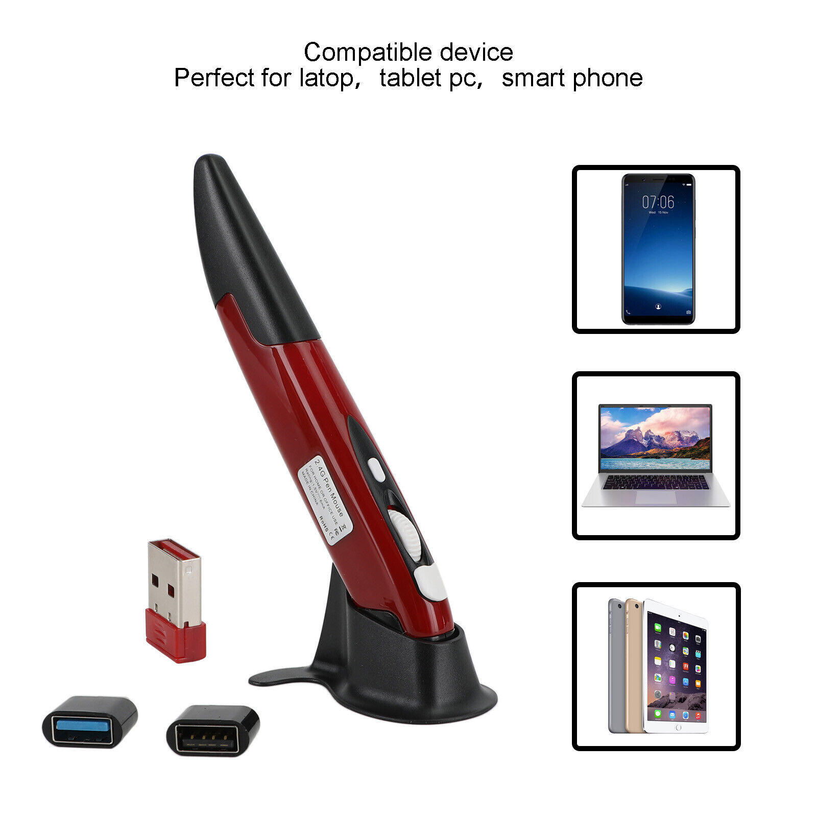 2.4G USB Portable Handheld Optical Trackball Pen Wireless Mouse Adjustable DPI U