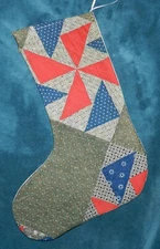 ANTIQUE VINTAGE CUTTER QUILT CHRISTMAS STOCKING! AMAZING HAND QUILTING! 23-117