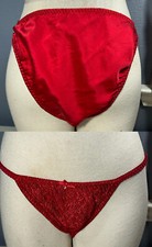 Large Panty Silk Silkscreen Satin Shiny Sissy High Cut Lace Bikini Red Panties 7