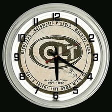 16" Colt Firearms Sign White Neon Clock Chrome Man Cave Garage Game Room