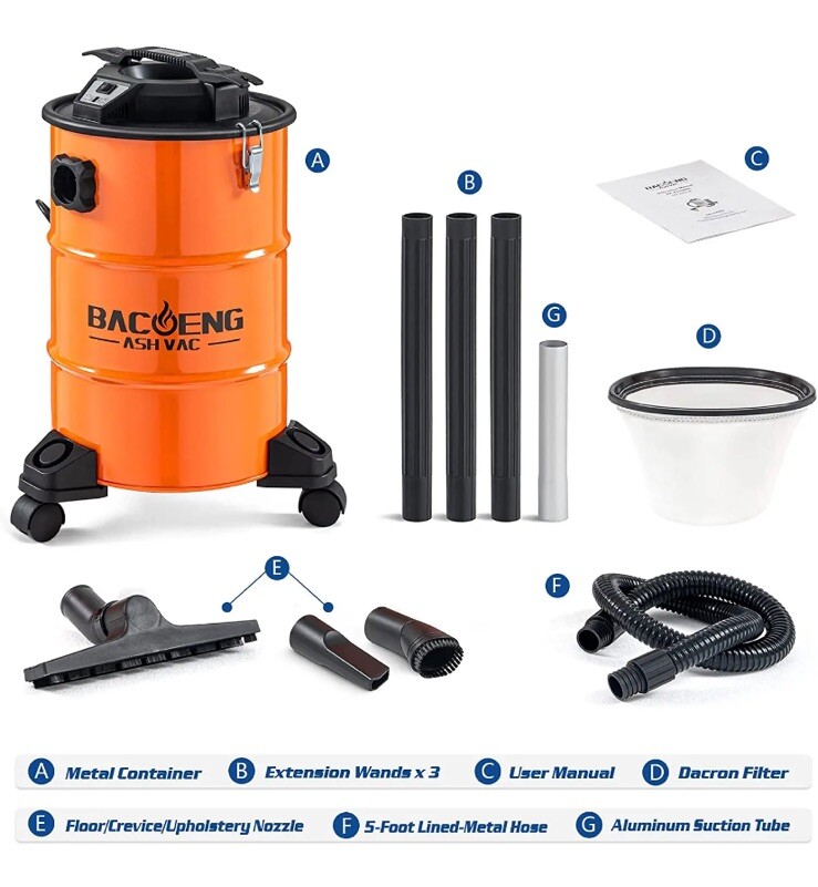 BACOENG 5.3Gallon Ash Vacuum Cleaner W/ Double Stage Filtration System