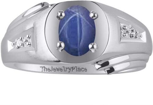 Lindy Star Sapphire Ring Sterling Silver 925 Blue Star Sapphire Ring for Men - Picture 1 of 4