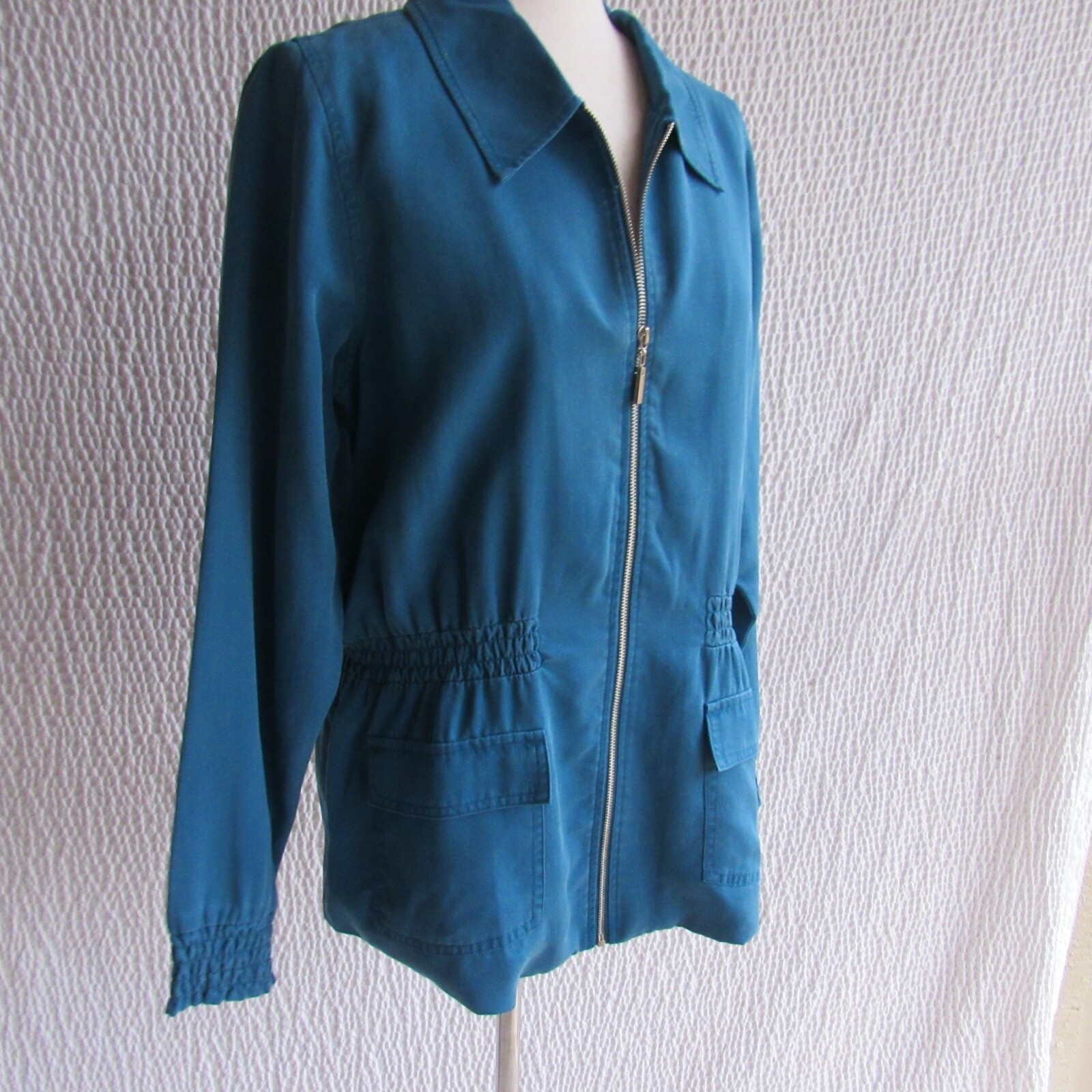 Solid Blue Jacket S Zips Brushed Soft Fabric Wome… - image 4