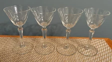 Vintage Crystal Apertif Glasses Set 4 Cordial Etched Leaf ~Mid Century Barware