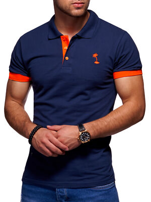 behype. Herren Kurzarm Basic Kontrast Poloshirt Freizeit T-Shirt 20-0337 NEU