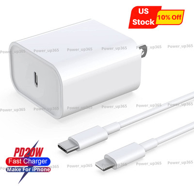 For iPhone 11 12 13 14 Pro Max XR PD Fast Charger Cable 20W USB-C Power Adapter