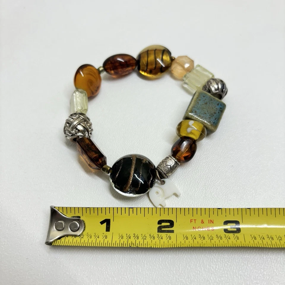 Gold/Amber Swirl Venetian/Aqua Ceramic/Silver Core Glass Bead- Bracelet Elephant - Image 4 of 4