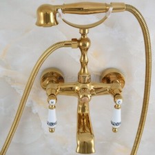 Gold Color Brass Wall Mount Clawfoot Bath Tub Faucet With Hand Shower Mixer Tap