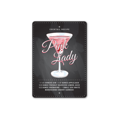 Pink Lady Cocktail Metal Signature Drink Metal Sign