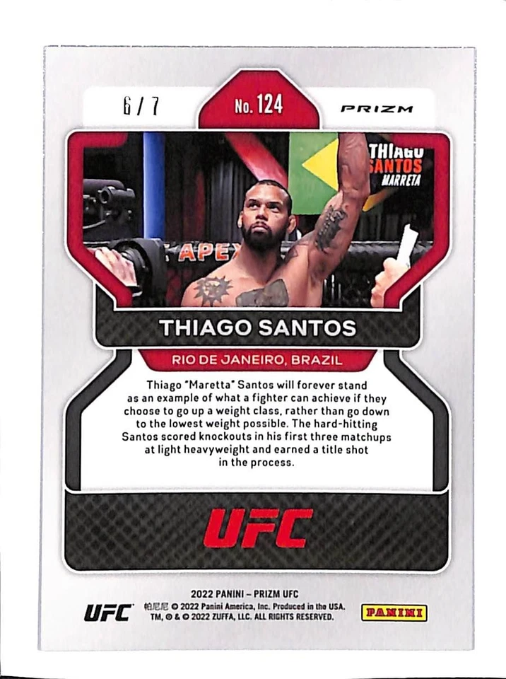 2022 PANINI PRIZM UFC #124 THIAGO SANTOS BLUE SHIMMER PRIZMS FOTL 6/7 - Image 2 of 2