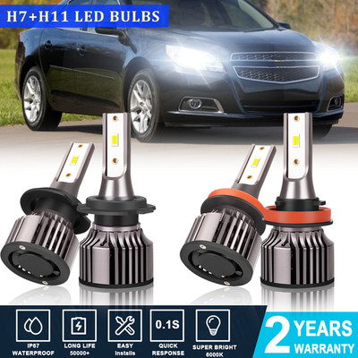 Fit Chevy Malibu LS 2013-2015 4X 6000K LED Headlight Hi/Lo Bulbs Combo H7+ H11
