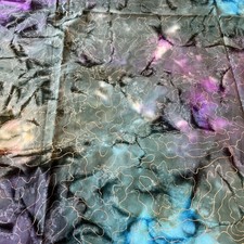 2 1/8yd Cotton Batik Fabric Green Blue Purple Gold Metallic Veins