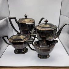 Vintage HMO EPNS Silverplate Tea Coffee Set Sheffield Design USA #0619