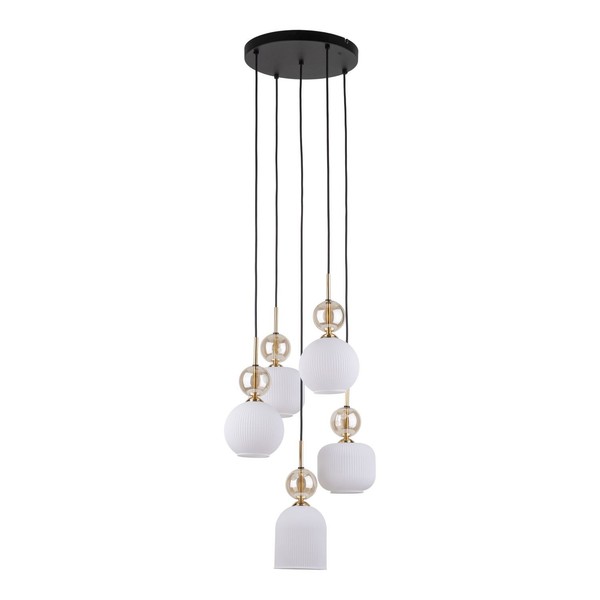 HäNgelampe Glas Metall Schwarz Weiß Gold E14 5-Flammig B:37 Cm Pendelleuchte-image