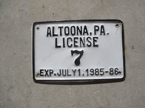 Pennsylvania Altoona 1985 / 86 motorcycle size license plate #    7