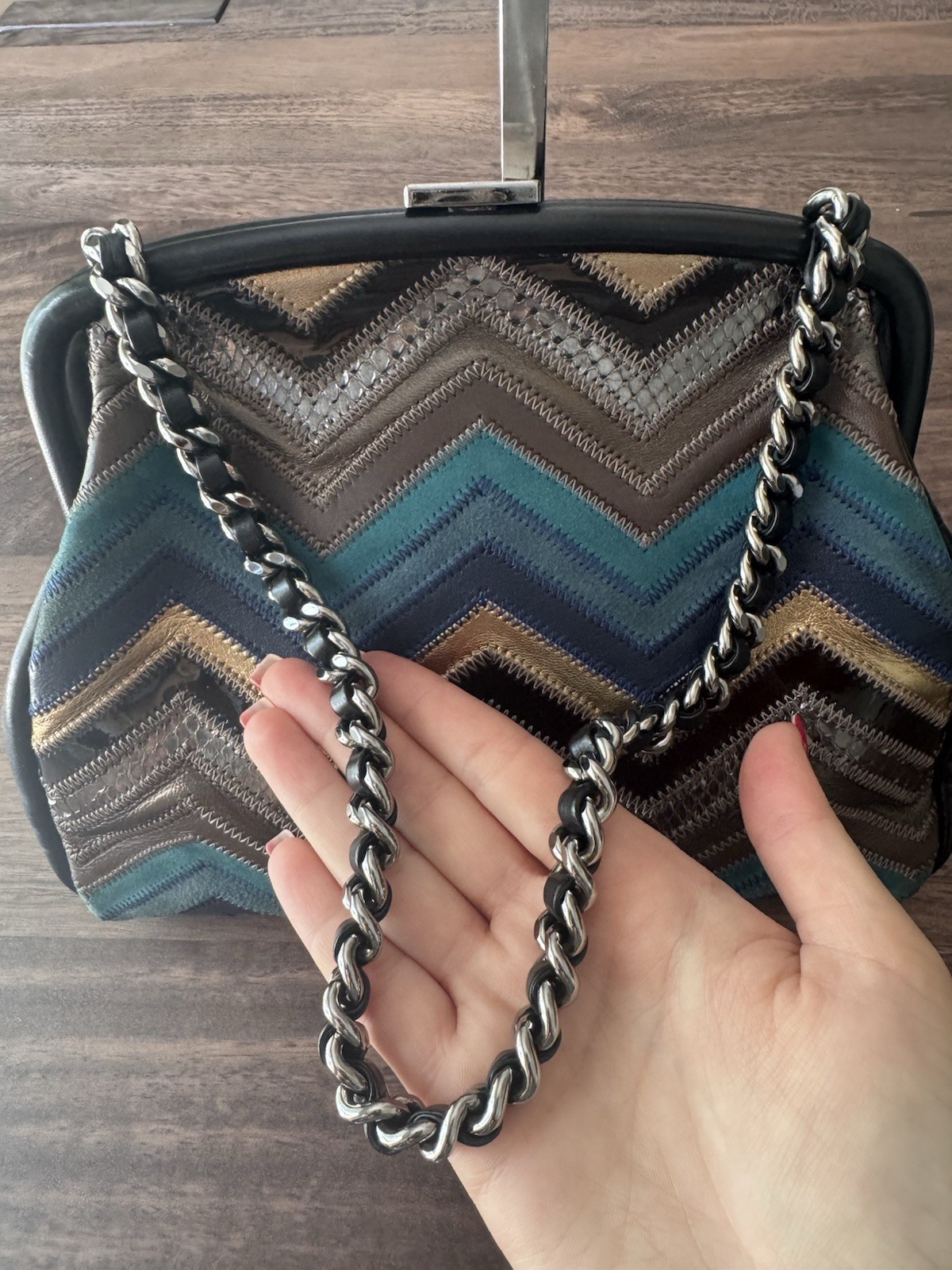 Chanel Leather Patchwork Chevron Frame Handbag, C… - image 7