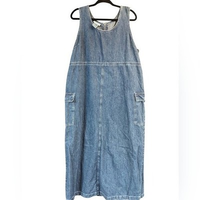 Faded Glory Vintage Denim Jean Jumper Overall Maxi Dress Modest Size 14