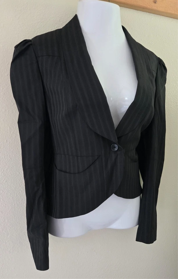 Nueva Chaqueta Blazer Victoria's Secret Negra Sutil Rayas Mezcla Lana Recortada 12 14 Foto 2 de 4