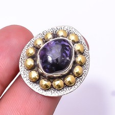 Purple Charoite - Siberia Two Tone Designer 925 Sterling Silver Ring s.8 Sku5
