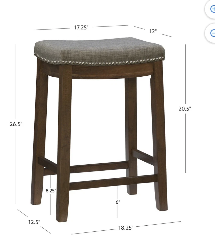 Linon Claridge Barstool Counter Stool #983560GRY01U - Image 3 of 4