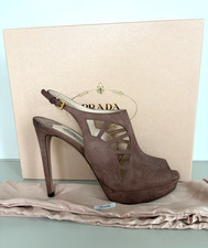 PRADA Camoscio Dark Rose Suede Cutout Slingback Peep Toe Heels Shoes Sz IT 38