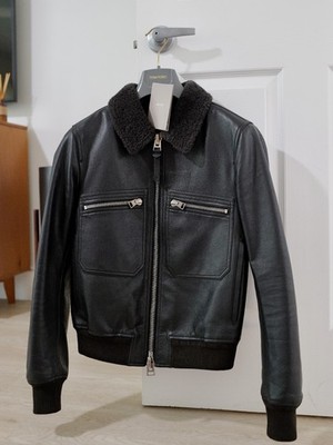 TOM FORD Men's Black Leather Shearling Jacket IT46