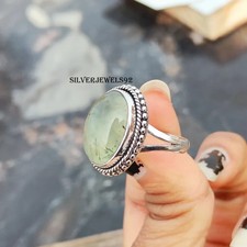 Prehnite Sterling Silver Ring: Green Gemstone, Boho Jewelry Ring All Size