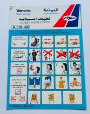 Yemenia Yemen Airways Safety Instructions Card Airbus 310-300 RARE WorldwidePost