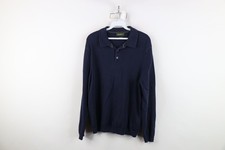 Vintage Eddie Bauer Mens Medium Faded Blank Cotton Knit Collared Sweater Blue