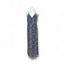 Francesca’s Dex Women’s M Navy Boho Floral Wrap Maxi Dress Drawstring Waist NWT