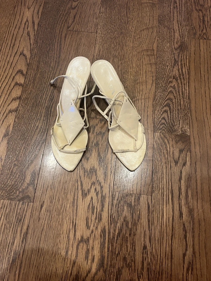 Prada Vero Cuoio Leather High Heel Sandel White And Orange SIZE39 Women Vintage - Image 2 of 4