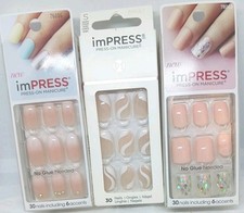 3 Kiss impress color nail SET  No Glue Mani 3-30 Nails it's blinding 6 accents+