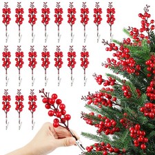 Fangoo 20Pcs Artificial Red Berry Stems with Clips Fake 18.0 Centimeters,