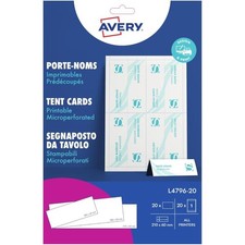 [L4796-20] Avery Paquet de 20 chevalets imprimables 190g - format 210 x 60 mm