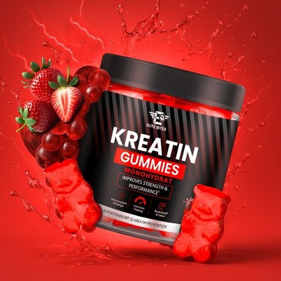 Elite Bites Kreatin Gummies, Apfel Geschmack, 120 Gummibärchen,30 Tage Vorat