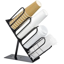 Coffee Cup Dispenser, 4 Compartment Adjustable Metal Cup and Lid Holder, Coffee