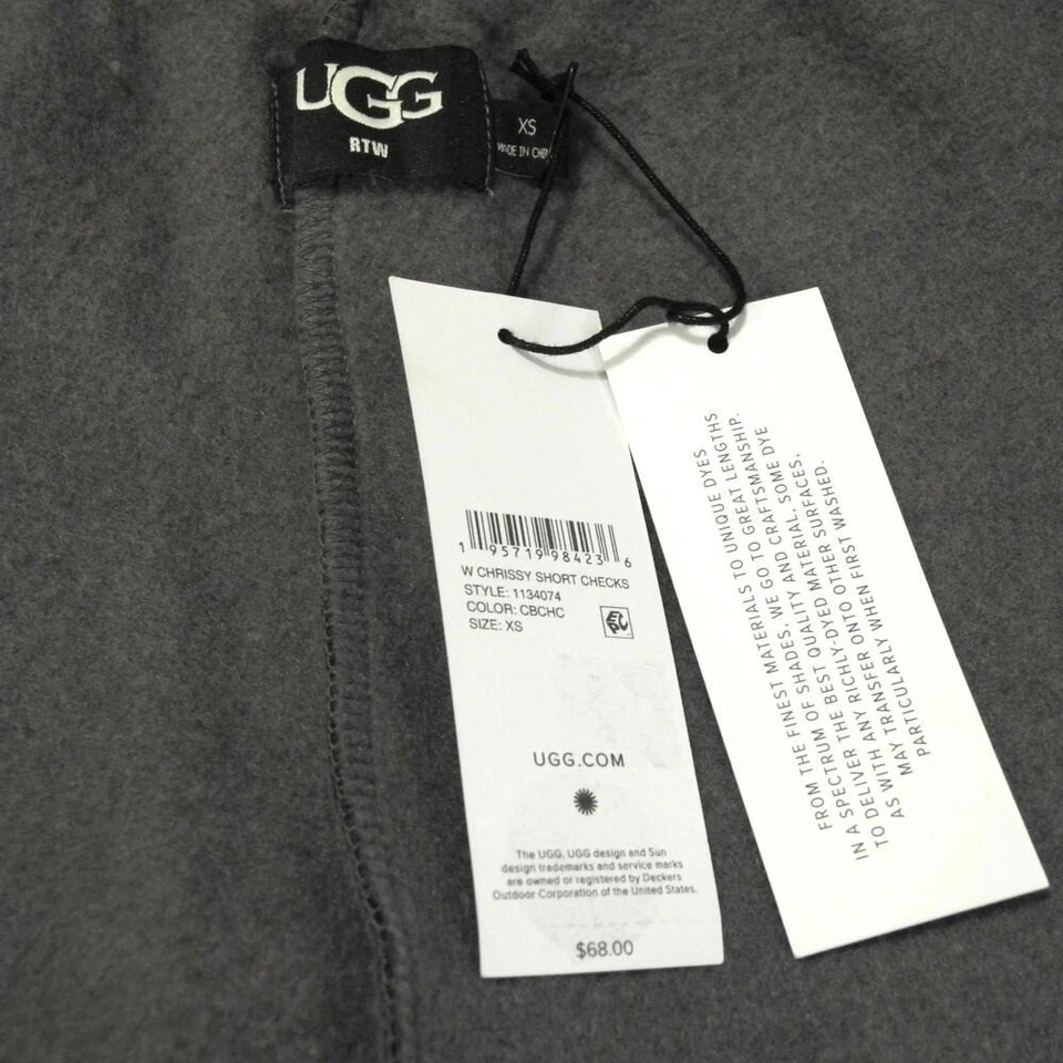 UGG Chrissy чеки флисовые шорты женщин XS бойфренд стиль черный серый - Изображение 3 из 4