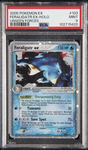 2005 POKEMON EX UNSEEN FORCES #103 FERALIGATR EX-HOLO PSA 9