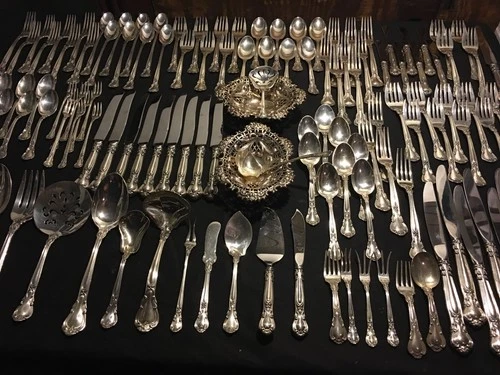 134 PC MINT DINNER SZ-OM*19TH C REED & BARTON STERLING FLATWARE+62 SERVING PCS